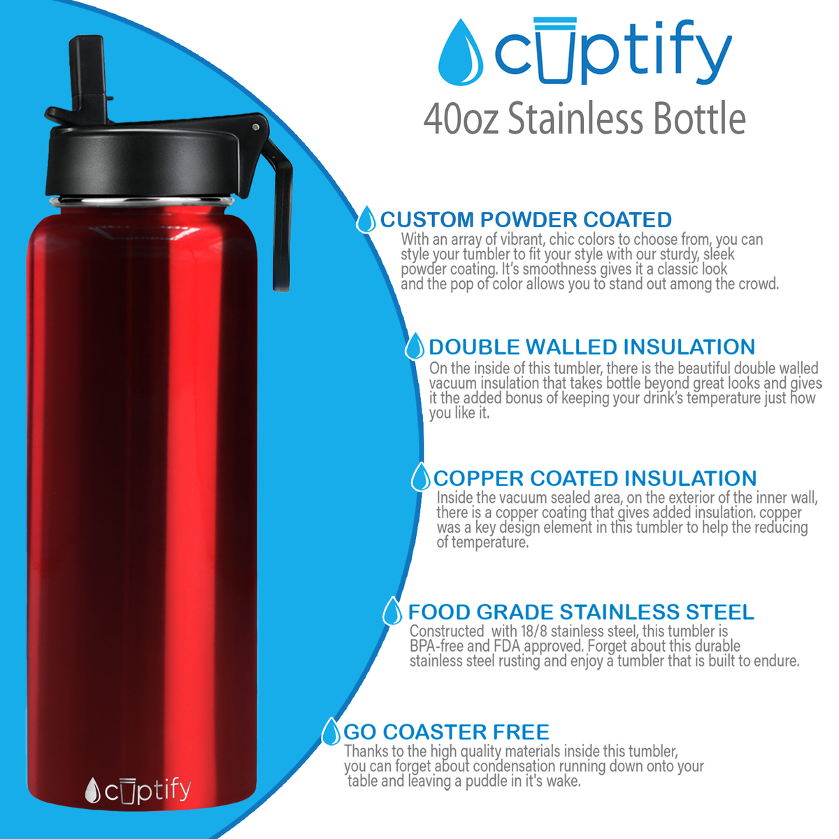 Red Translucent 40oz Wide Mouth Water Bottle