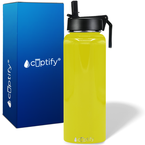 40oz Yellow Gloss Wide Mouth Water Bottle With Straw Lid