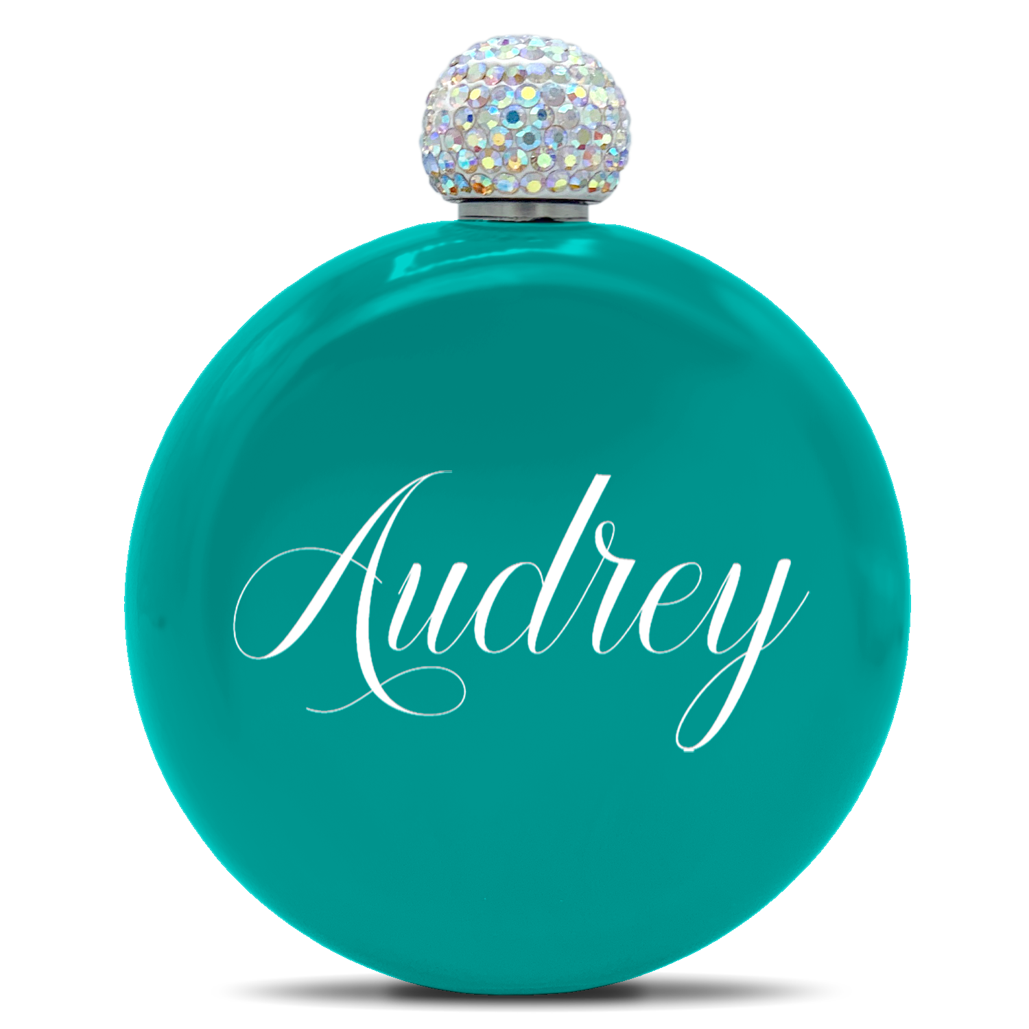 Personalized Aqua Blue Gloss 5oz Rhinestone Liquor Flask