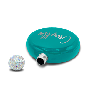 Personalized Aqua Blue Gloss 5oz Rhinestone Liquor Flask