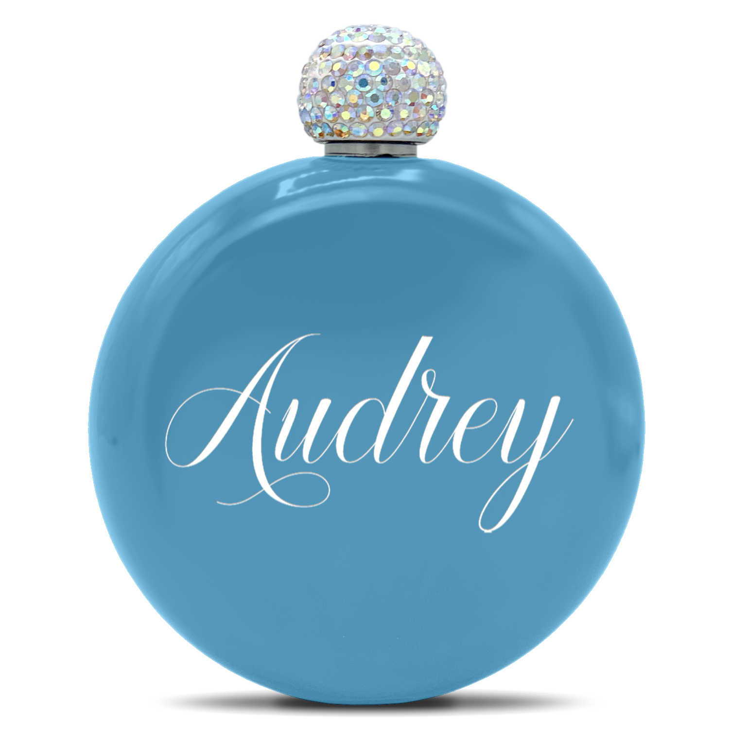 Personalized Baby Blue Gloss 5oz Rhinestone Liquor Flask