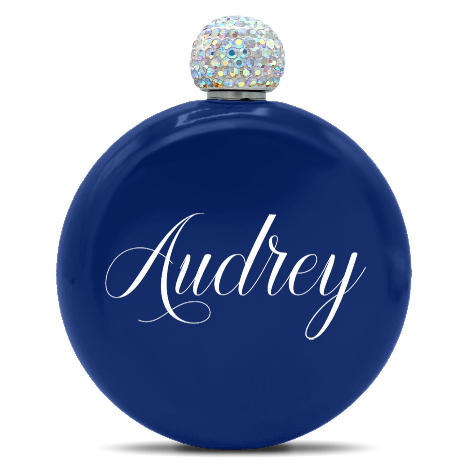 Personalized Blue Gloss 5oz Rhinestone Liquor Flask