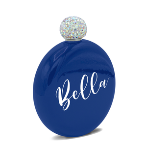 Personalized Blue Gloss 5oz Rhinestone Liquor Flask