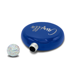 Personalized Blue Gloss 5oz Rhinestone Liquor Flask