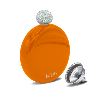 Bright Orange Gloss 5oz Rhinestone Liquor Flask