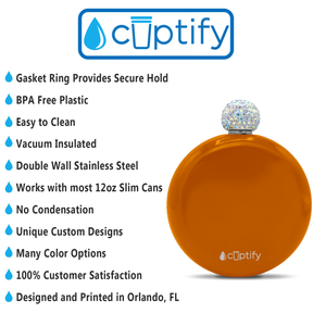 Bright Orange Gloss 5oz Rhinestone Liquor Flask