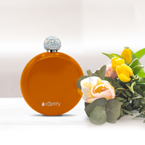 Bright Orange Gloss 5oz Rhinestone Liquor Flask