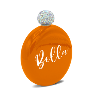 Personalized Bright Orange Gloss 5oz Rhinestone Liquor Flask