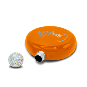 Personalized Bright Orange Gloss 5oz Rhinestone Liquor Flask