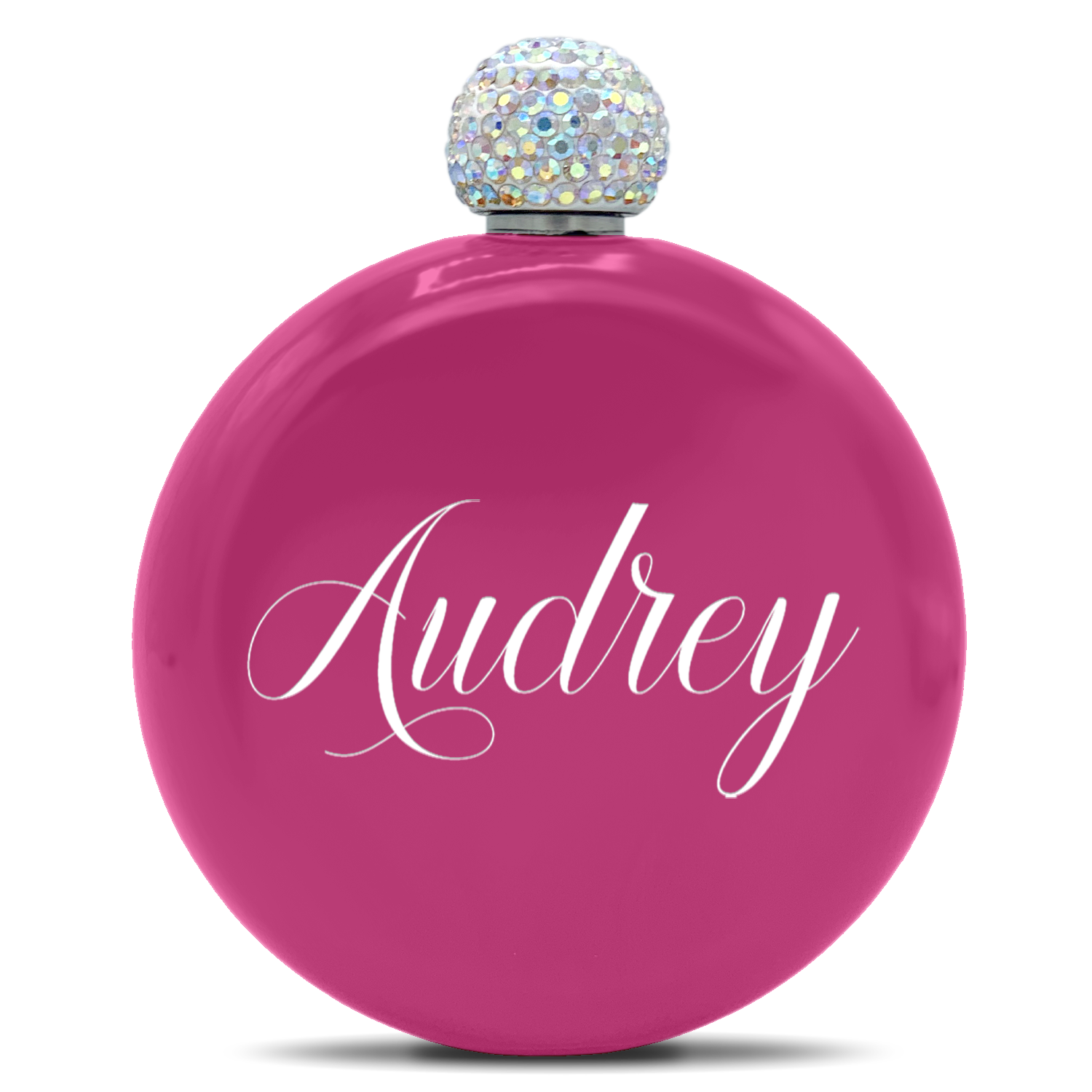 Personalized Bright Pink Gloss 5oz Rhinestone Liquor Flask