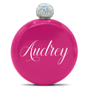 Personalized Bright Pink Gloss 5oz Rhinestone Liquor Flask