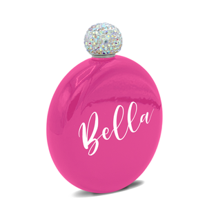 Personalized Bright Pink Gloss 5oz Rhinestone Liquor Flask