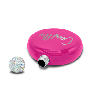 Personalized Bright Pink Gloss 5oz Rhinestone Liquor Flask