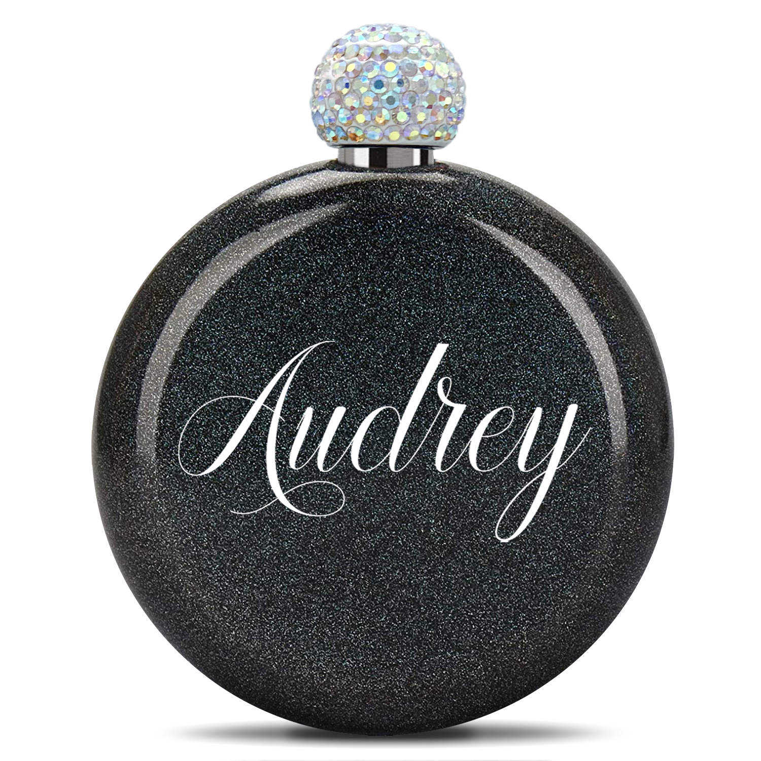 Personalized Black Glitter 5oz Rhinestone Liquor Flask