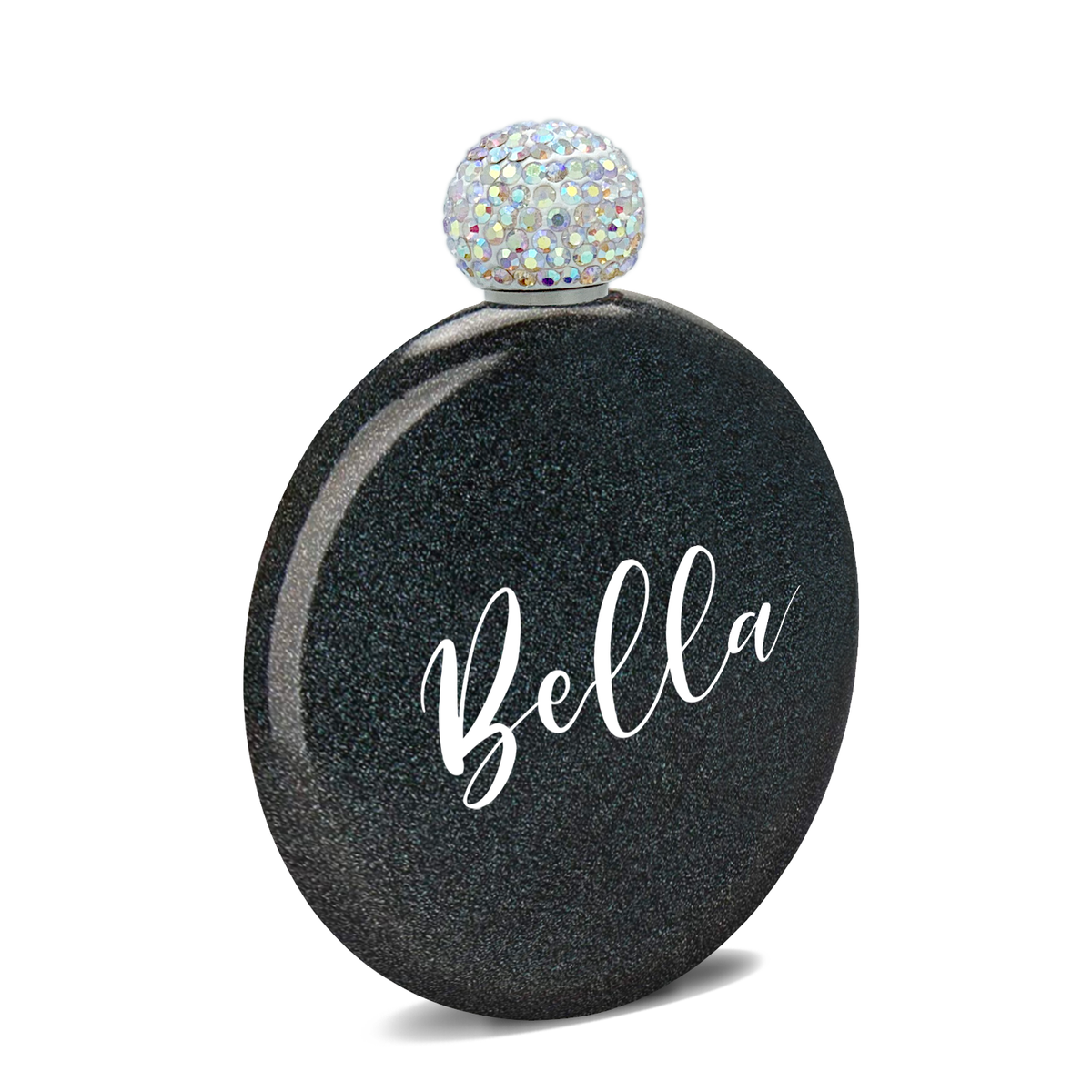 Personalized Black Glitter 5oz Rhinestone Liquor Flask