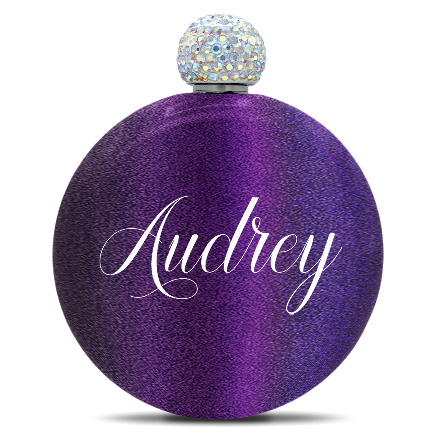 Personalized Black Violet Glitter 5oz Rhinestone Liquor Flask