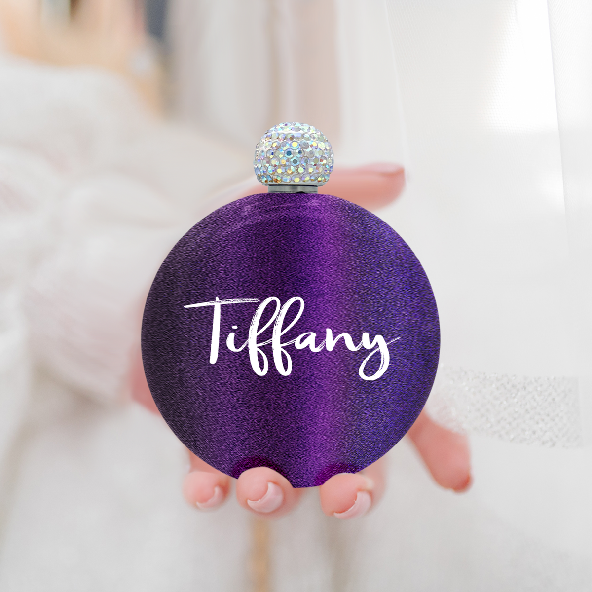 Personalized Black Violet Glitter 5oz Rhinestone Liquor Flask