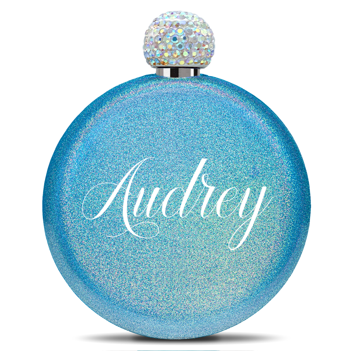 Personalized Blue Glitter 5oz Rhinestone Liquor Flask