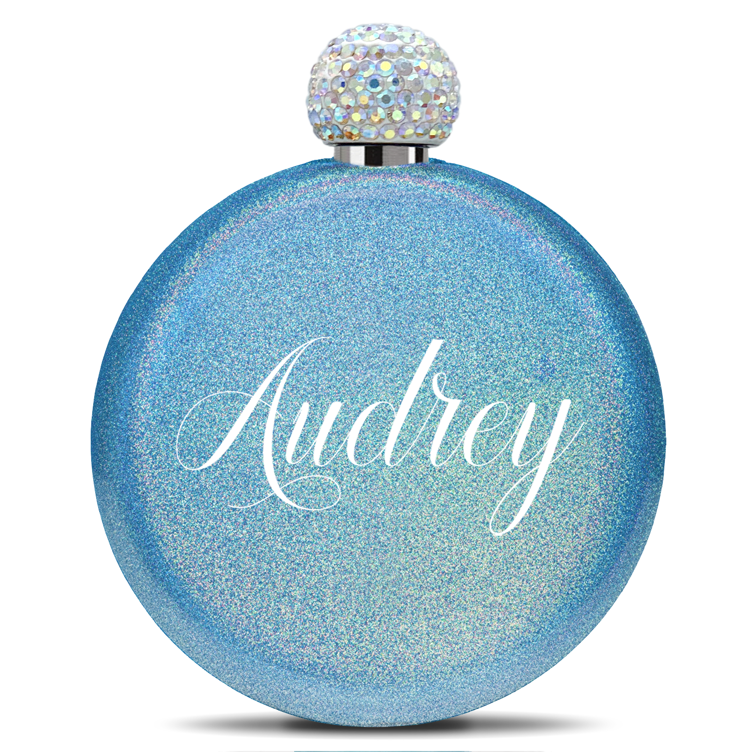 Personalized Blue Glitter 5oz Rhinestone Liquor Flask