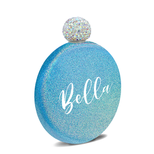 Personalized Blue Glitter 5oz Rhinestone Liquor Flask