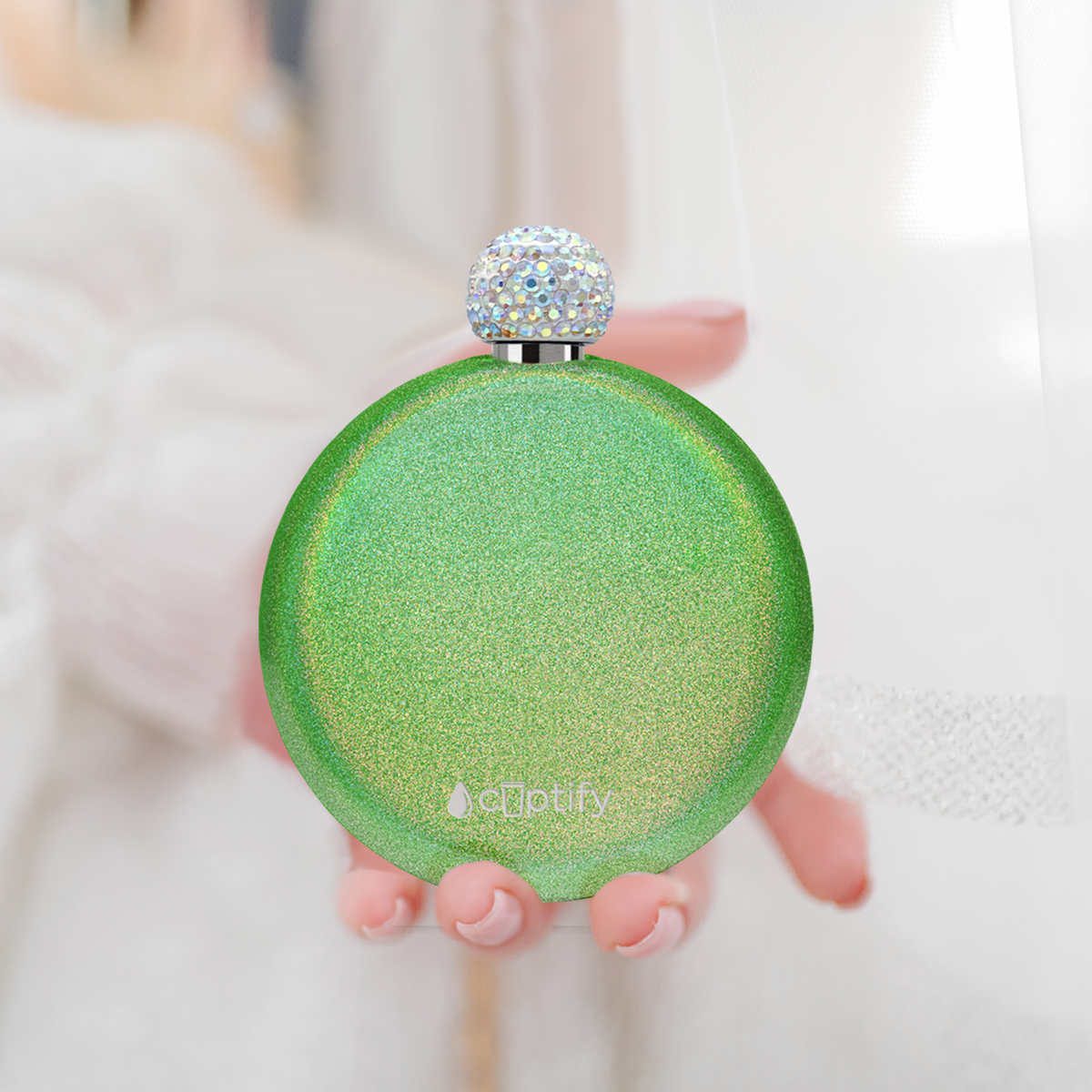Emerald Green Glitter 5oz Rhinestone Liquor Flask