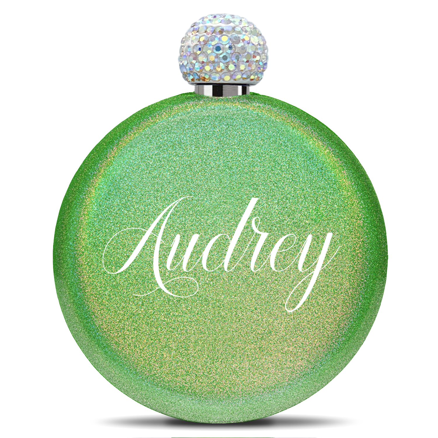 Personalized Emerald Green Glitter 5oz Rhinestone Liquor Flask