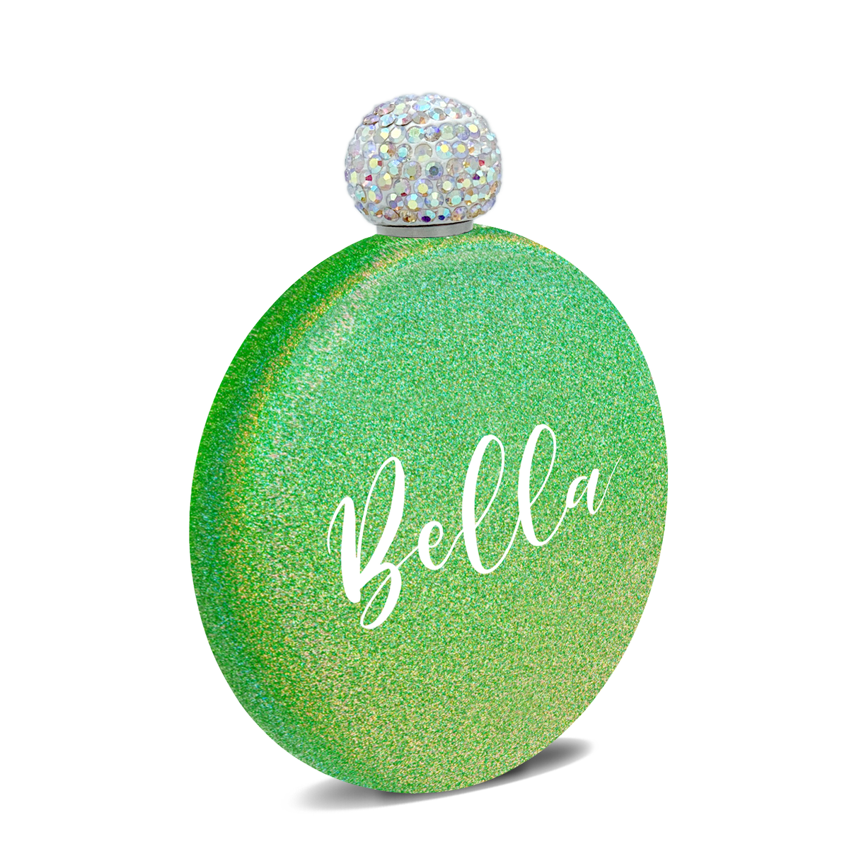 Personalized Emerald Green Glitter 5oz Rhinestone Liquor Flask
