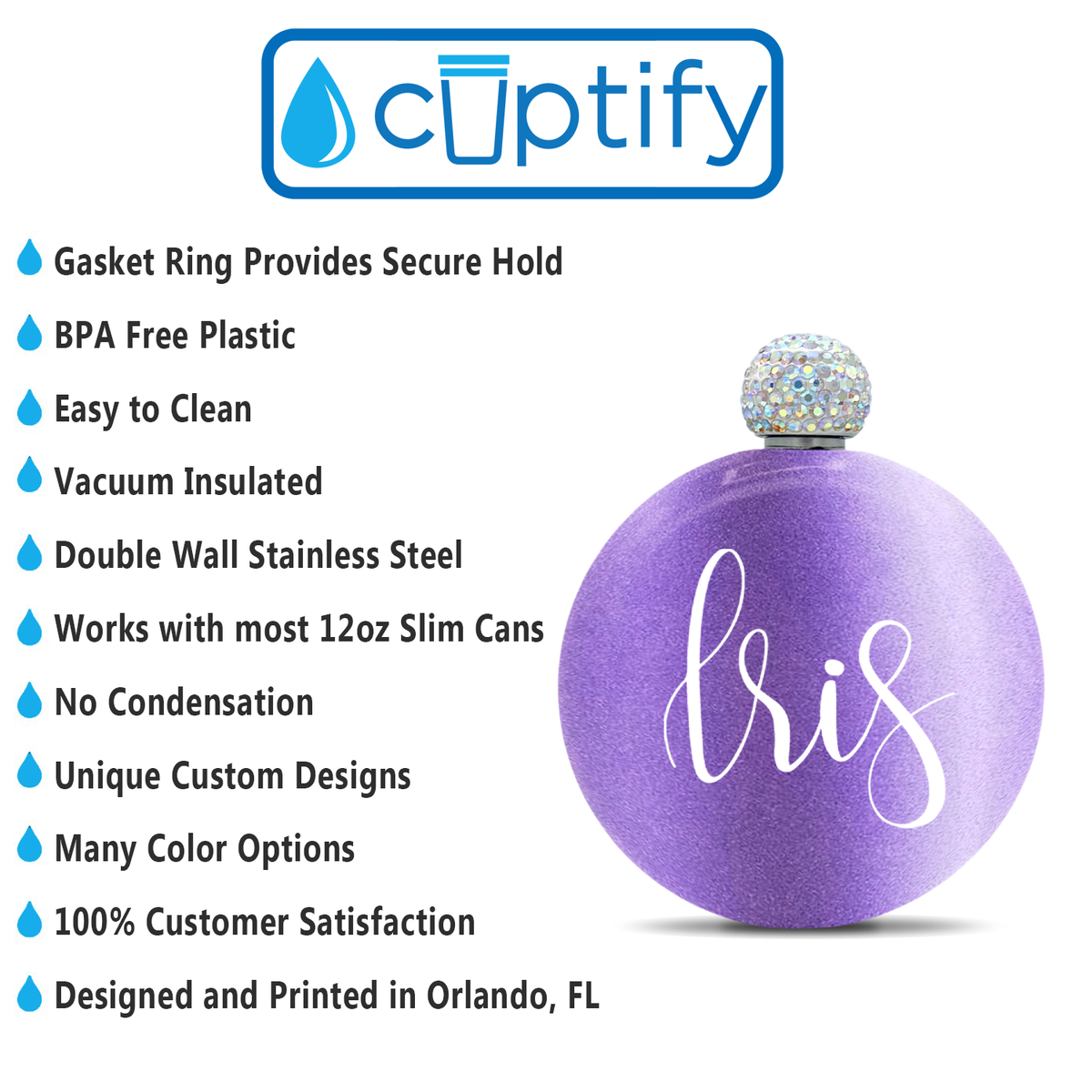 Personalized Lavender Glitter 5oz Rhinestone Liquor Flask