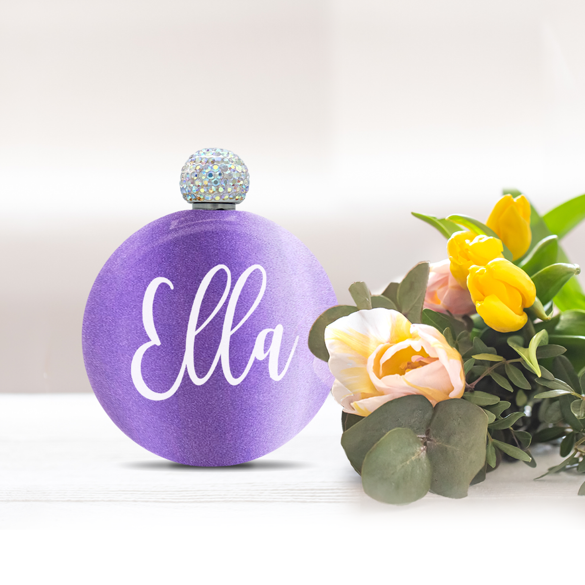 Personalized Lavender Glitter 5oz Rhinestone Liquor Flask