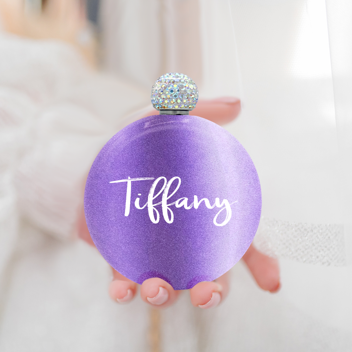 Personalized Lavender Glitter 5oz Rhinestone Liquor Flask