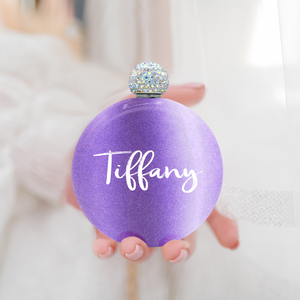 Personalized Lavender Glitter 5oz Rhinestone Liquor Flask