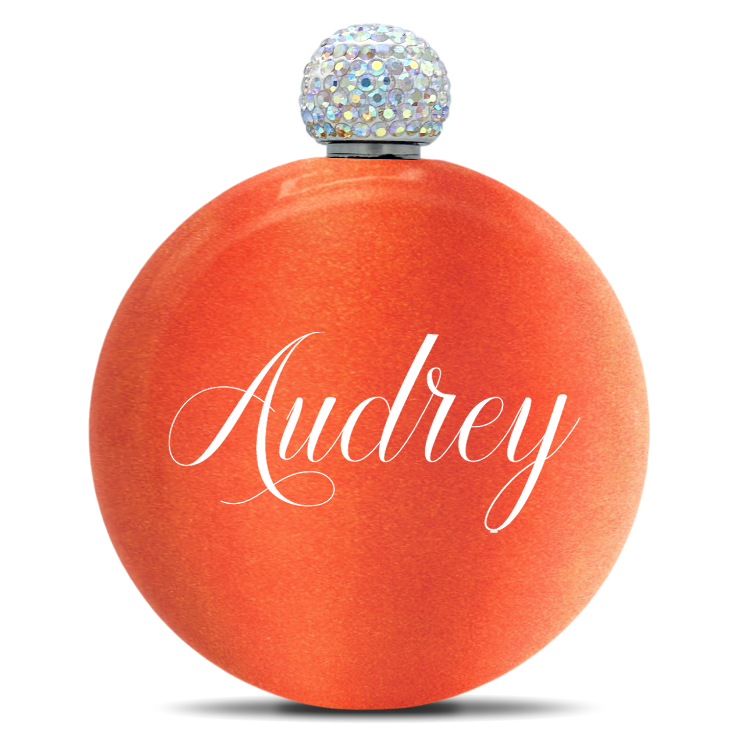 Personalized Orange Tangerine Glitter 5oz Rhinestone Liquor Flask