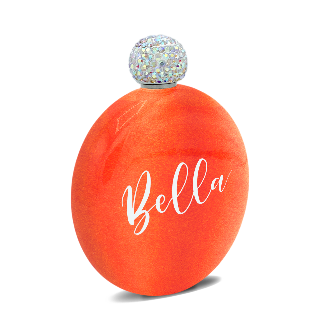Personalized Orange Tangerine Glitter 5oz Rhinestone Liquor Flask
