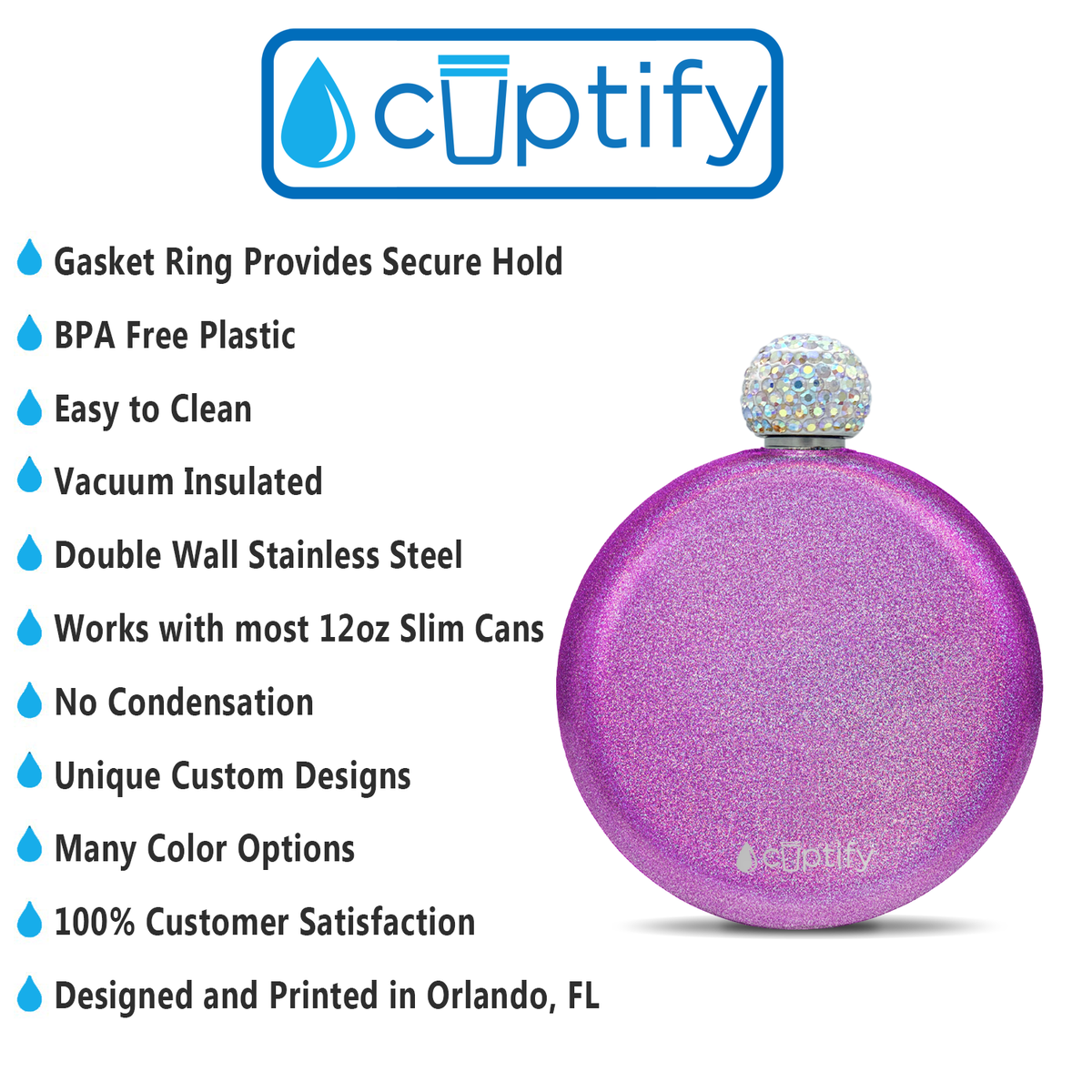 Hot Pink Glitter 5oz Rhinestone Liquor Flask