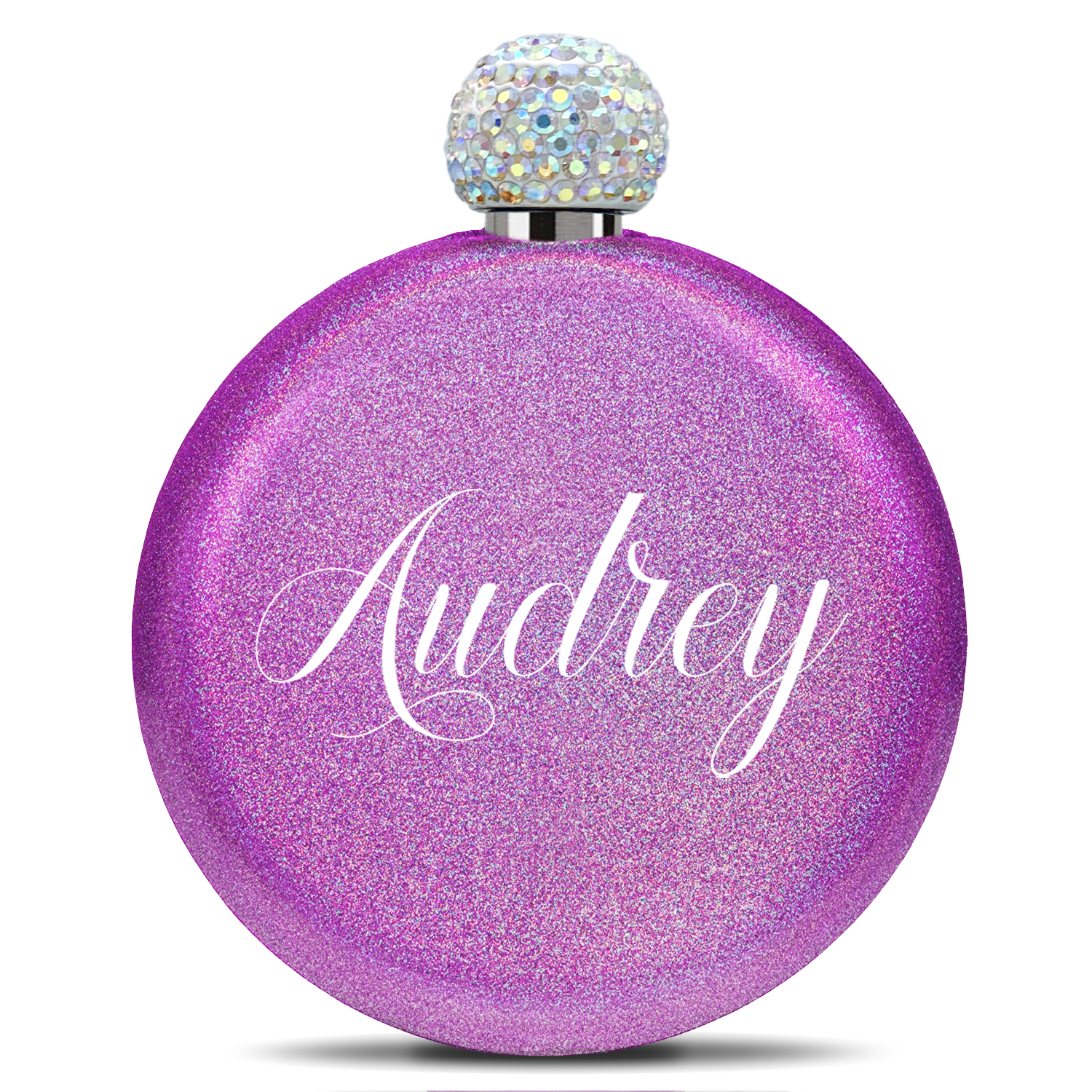 Personalized Hot Pink Glitter 5oz Rhinestone Liquor Flask