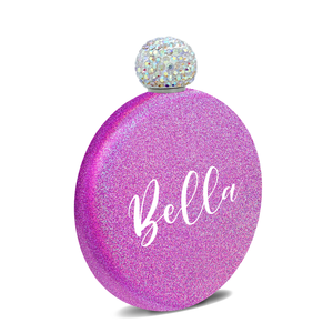 Personalized Hot Pink Glitter 5oz Rhinestone Liquor Flask