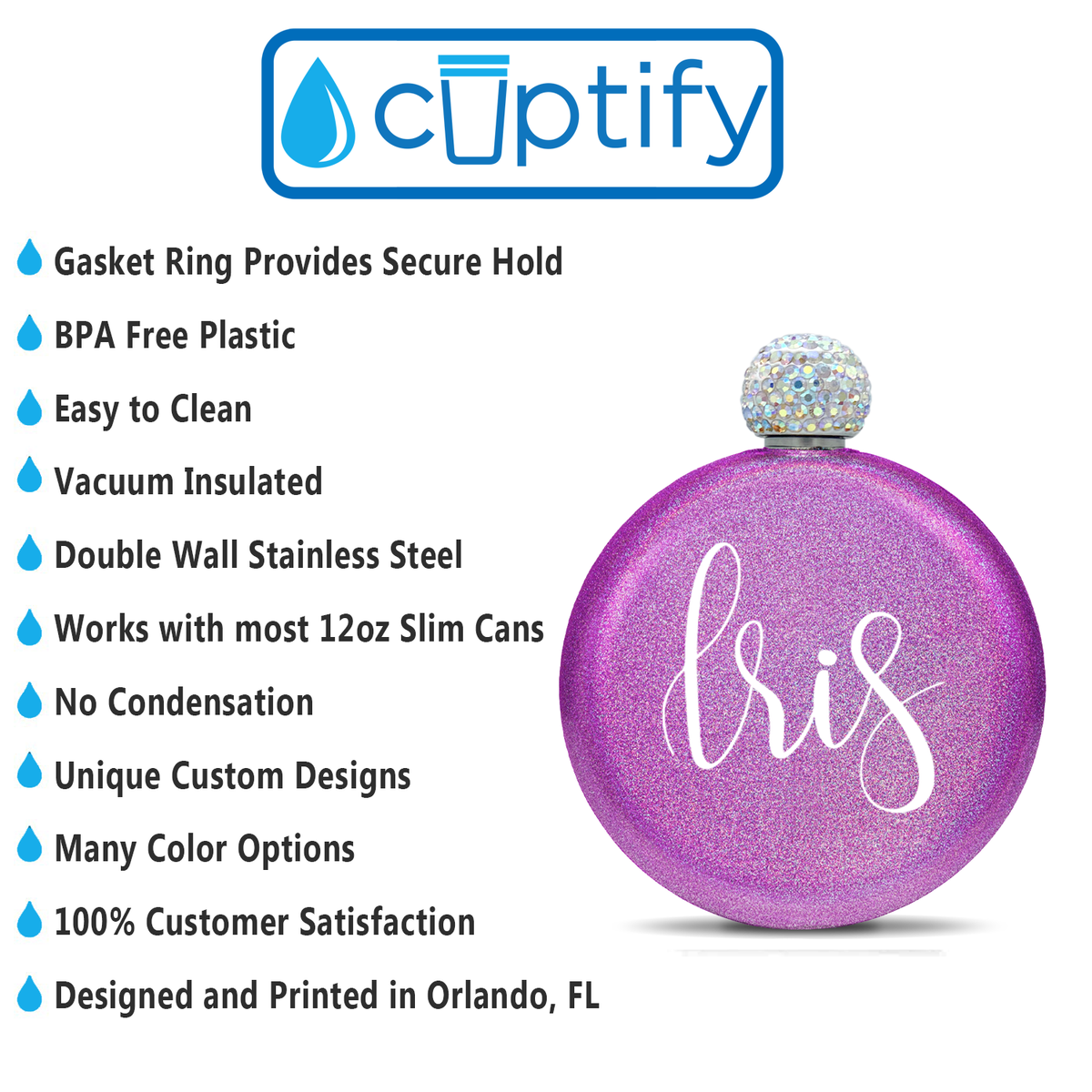 Personalized Hot Pink Glitter 5oz Rhinestone Liquor Flask