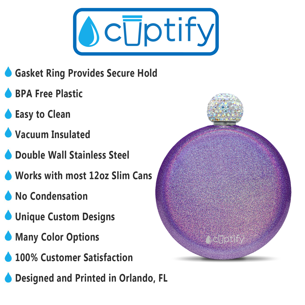 Purple Glitter 5oz Rhinestone Liquor Flask