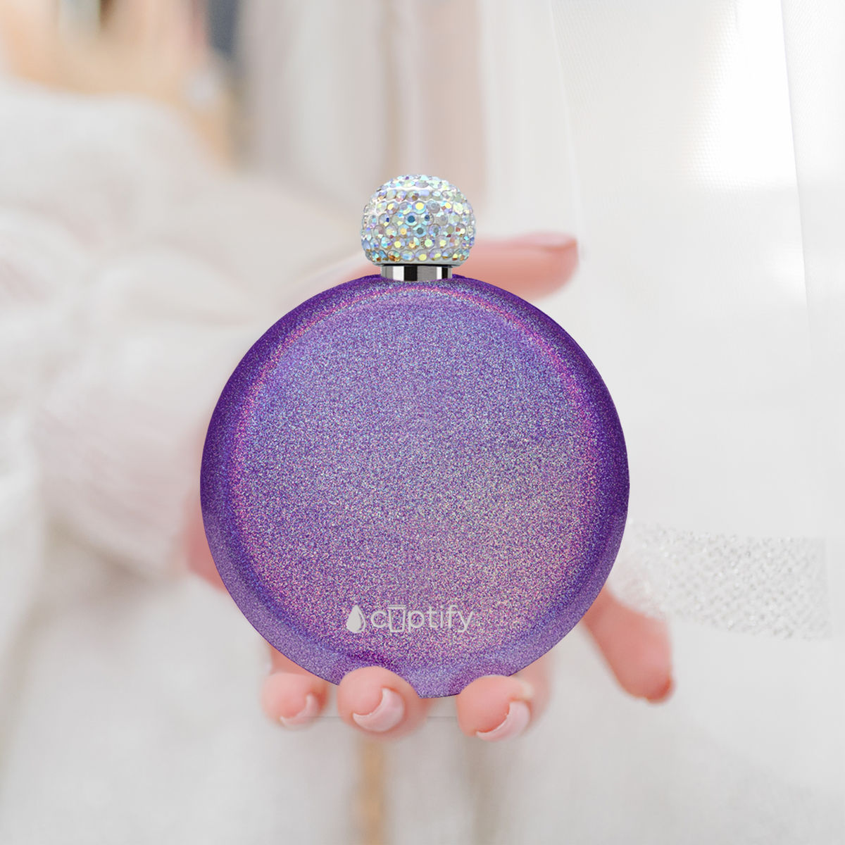 Purple Glitter 5oz Rhinestone Liquor Flask
