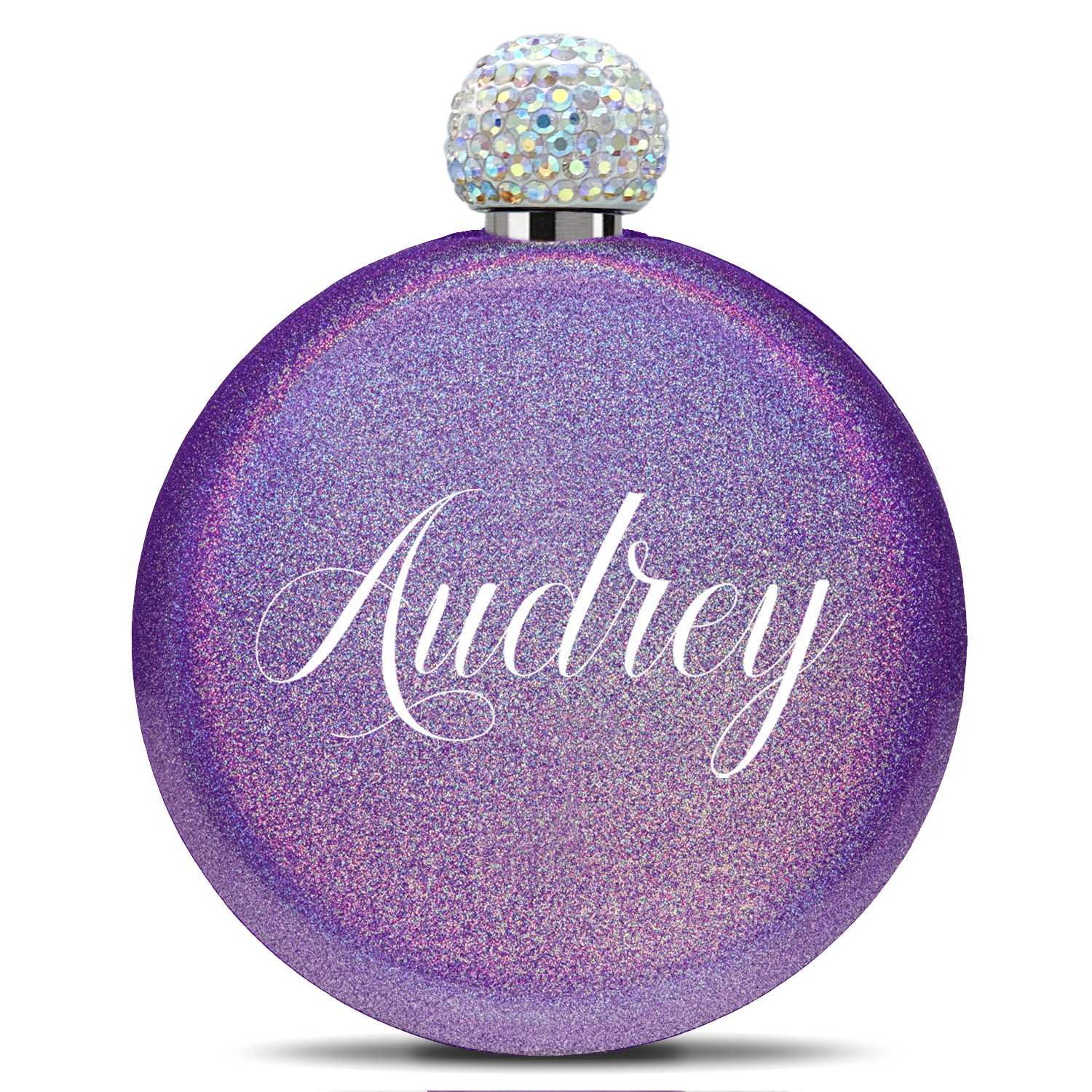 Personalized Purple Glitter 5oz Rhinestone Liquor Flask