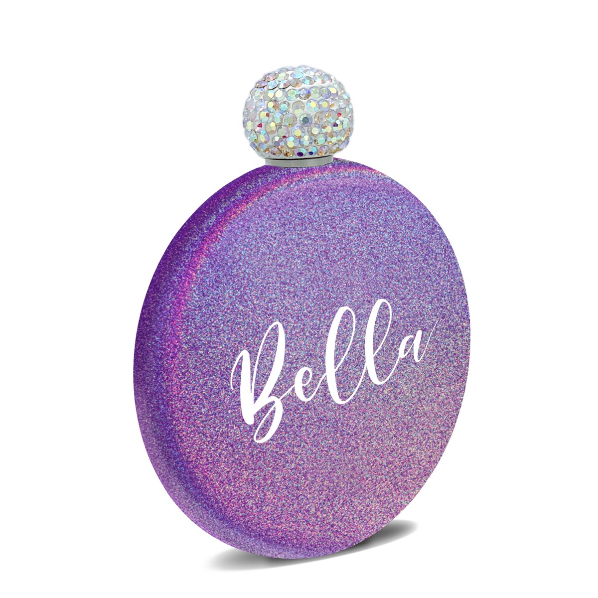 Personalized Purple Glitter 5oz Rhinestone Liquor Flask
