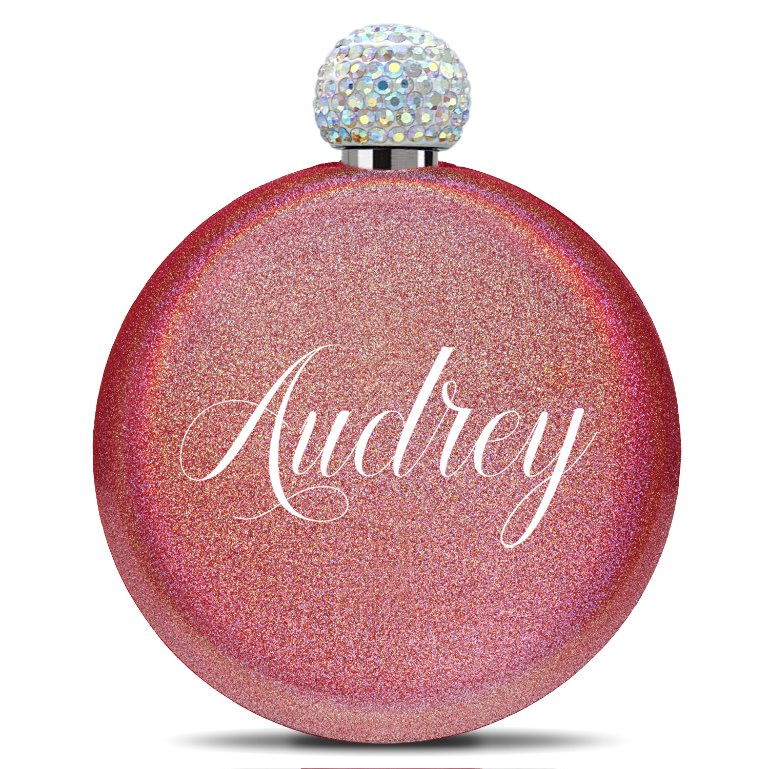 Personalized Cherry Red Glitter 5oz Rhinestone Liquor Flask