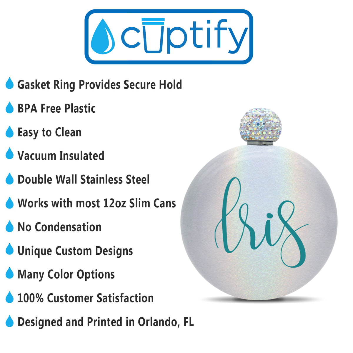 Personalized Silver Glitter 5oz Rhinestone Liquor Flask