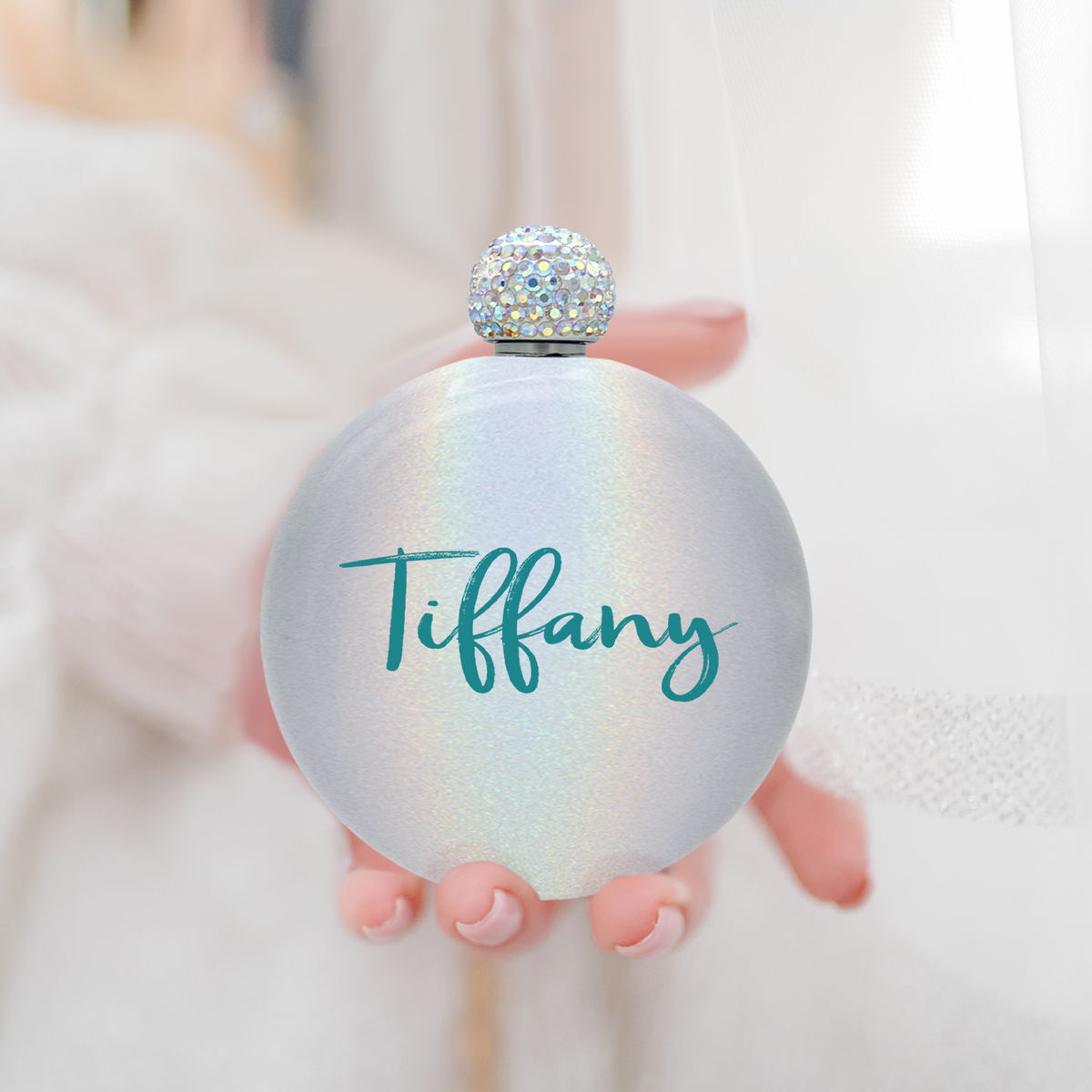 Personalized Silver Glitter 5oz Rhinestone Liquor Flask