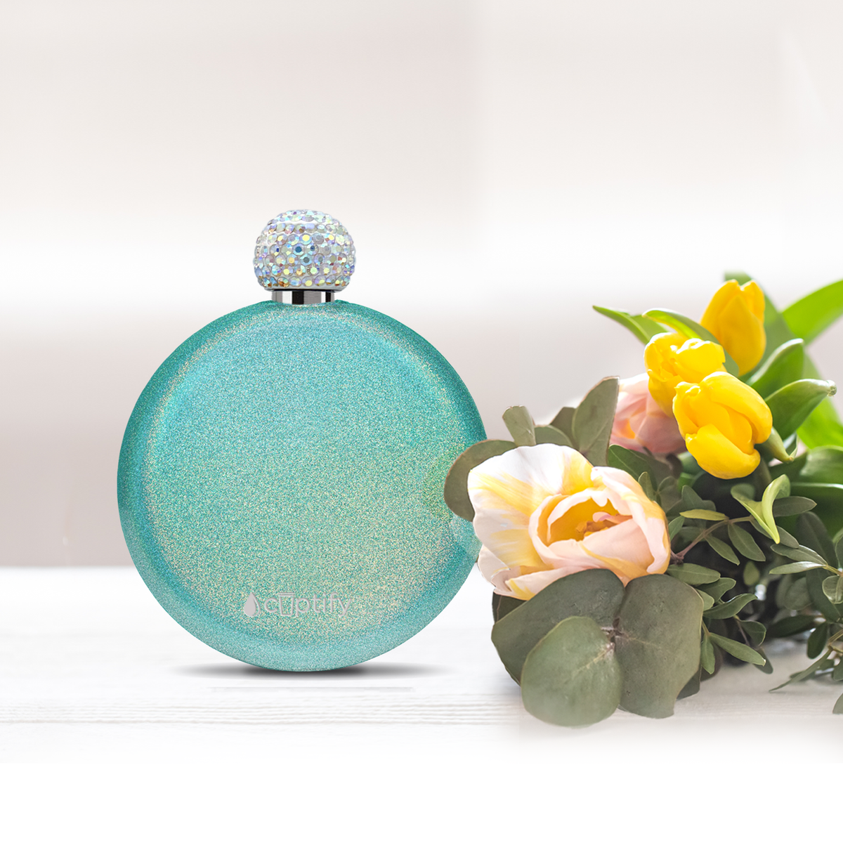 Teal Glitter 5oz Rhinestone Liquor Flask