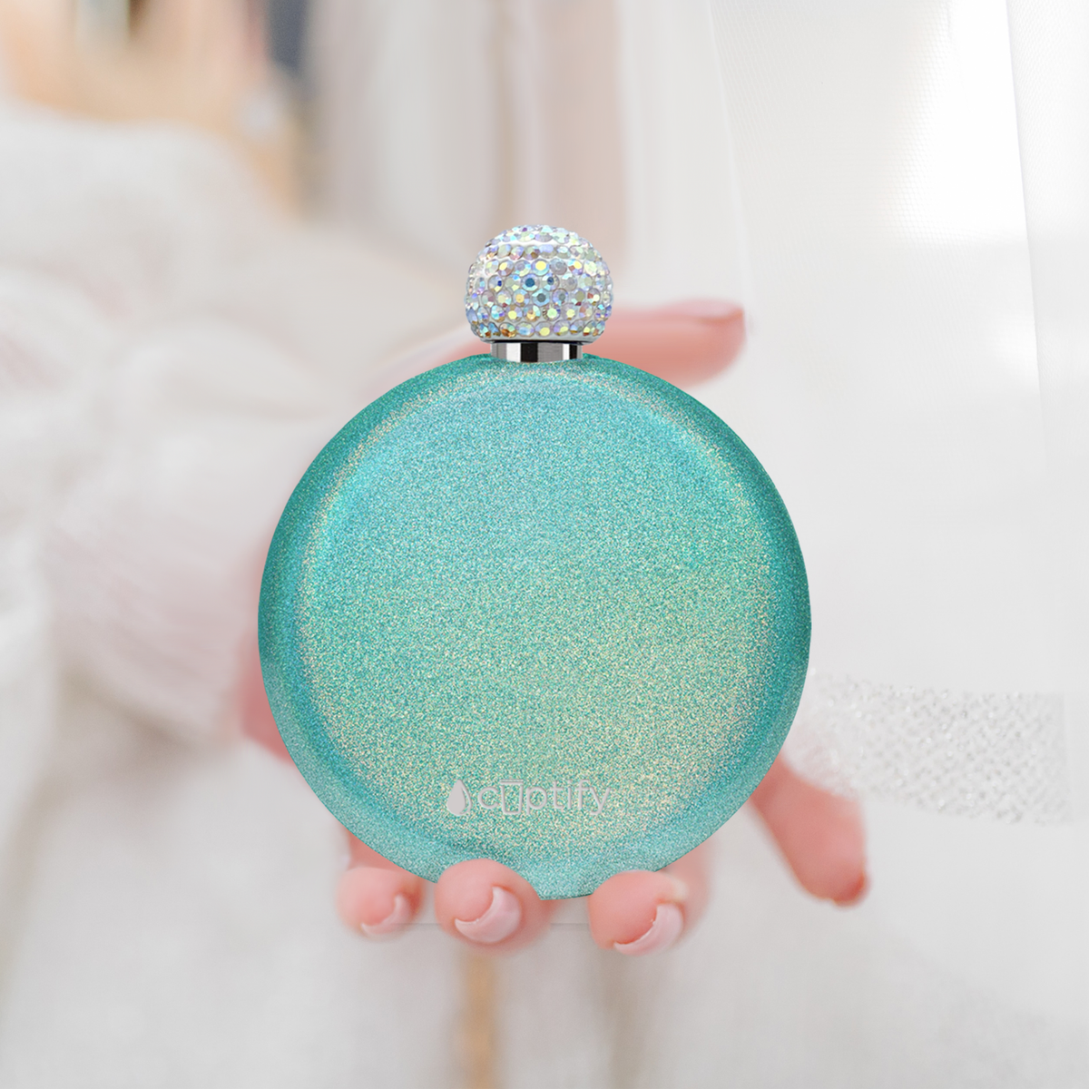 Teal Glitter 5oz Rhinestone Liquor Flask