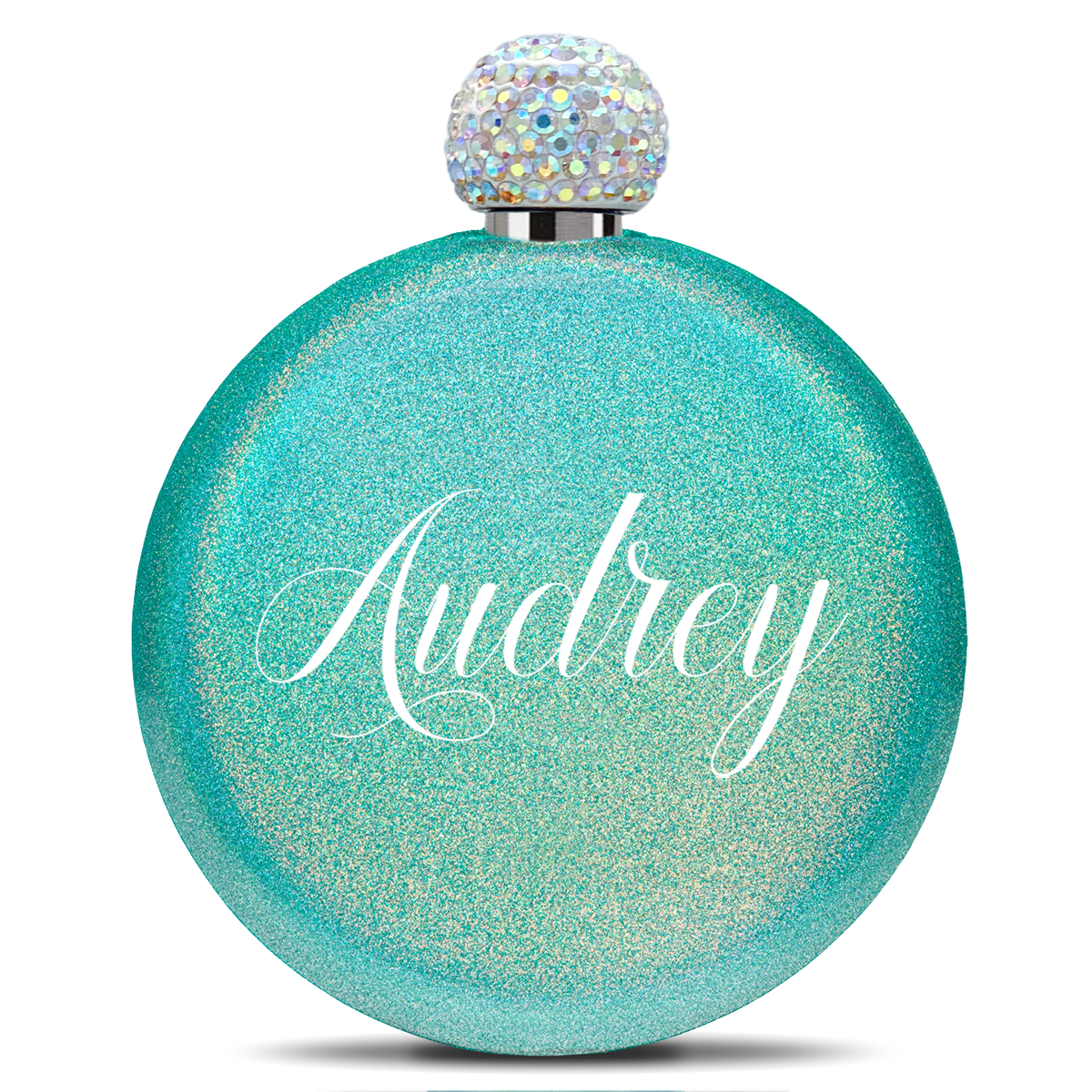 Personalized Teal Glitter 5oz Rhinestone Liquor Flask