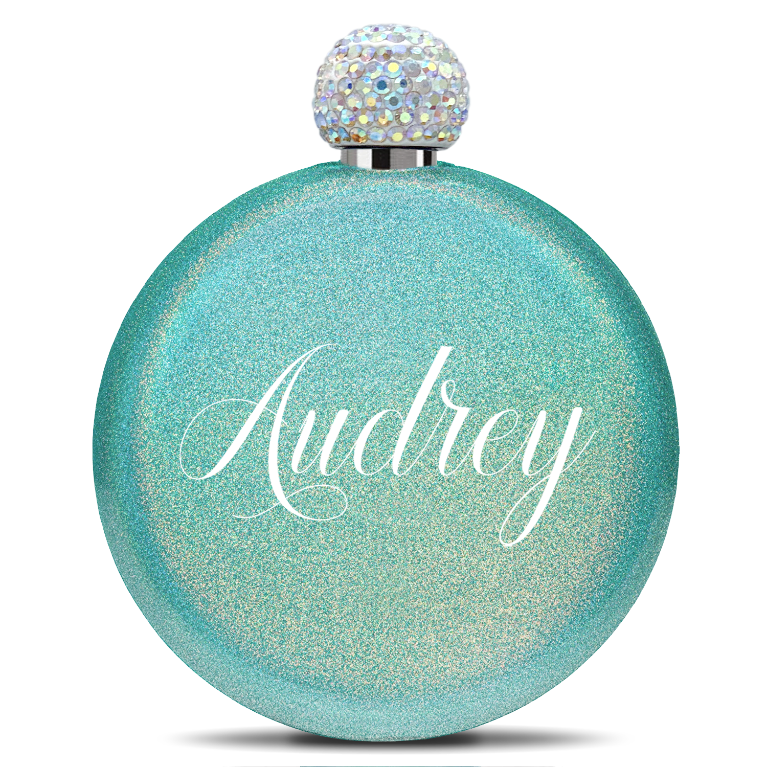 Personalized Teal Glitter 5oz Rhinestone Liquor Flask