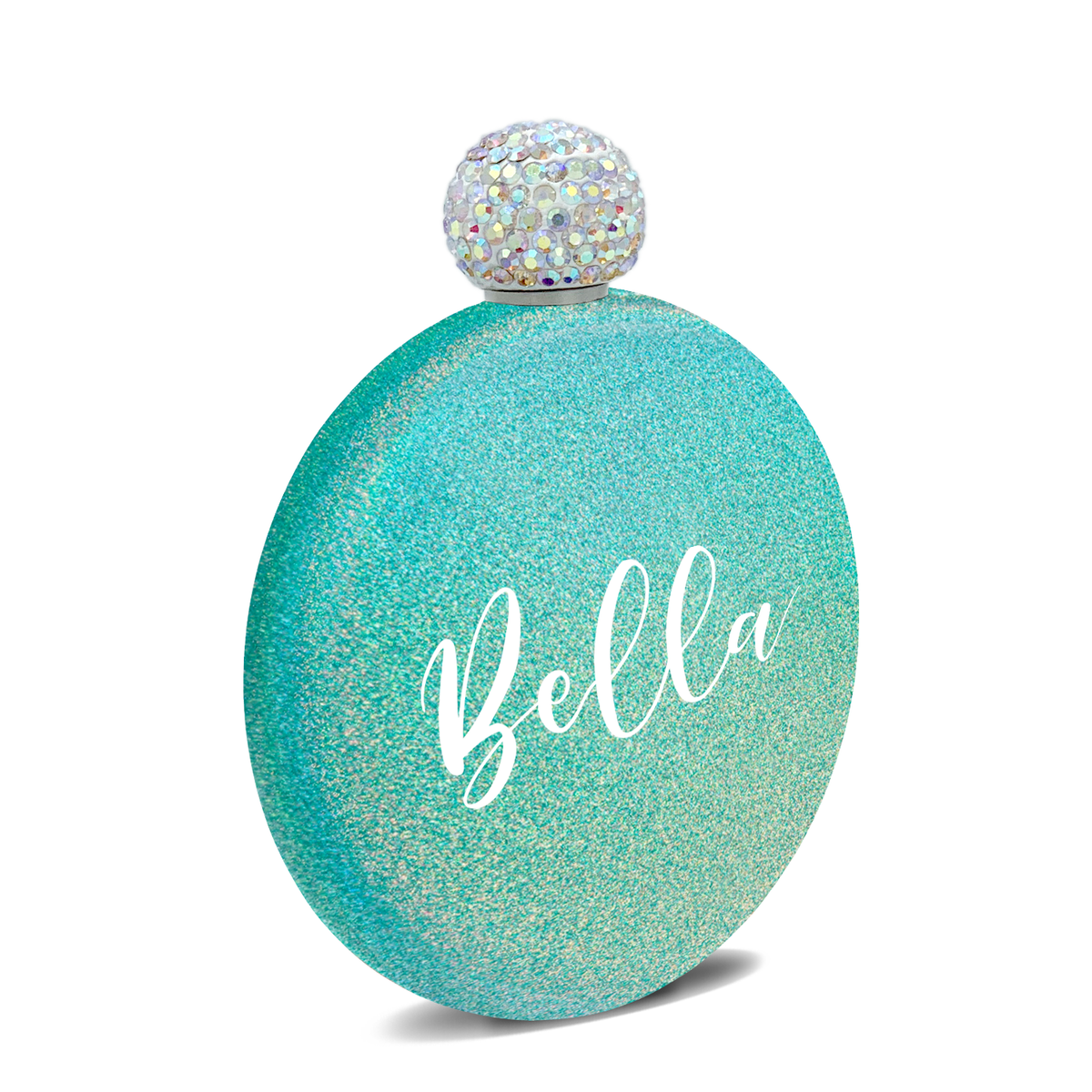 Personalized Teal Glitter 5oz Rhinestone Liquor Flask