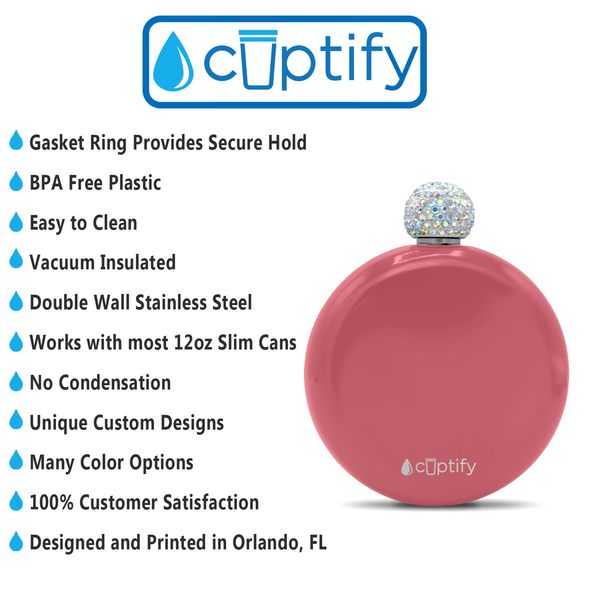 Guava Gloss 5oz Rhinestone Liquor Flask